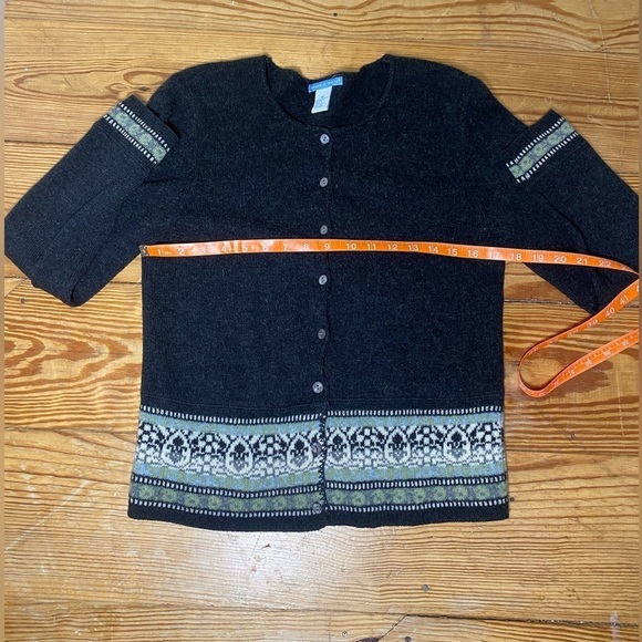 Deane & White 100% Lambswool Cardigan Sweater Gray Green & Blue Detail Medium - Picture 6 of 11